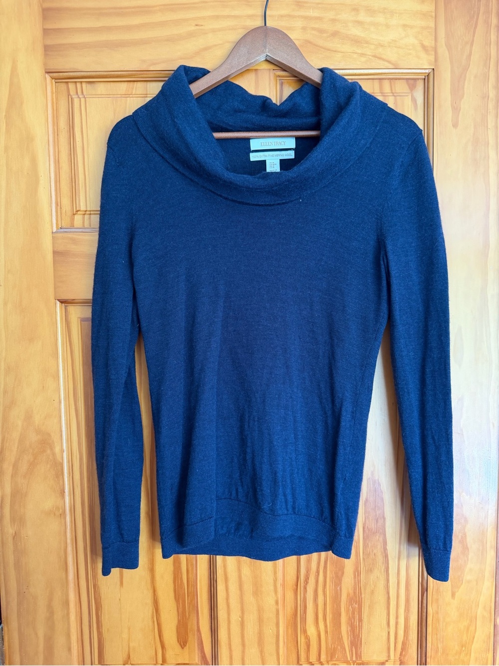Ellen Tracy Navy Cowl Neck Sweater extra fine merino wool